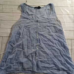 Sandra Ingrish Womens Blue Striped Cotton Button Front Tank Top Size Small